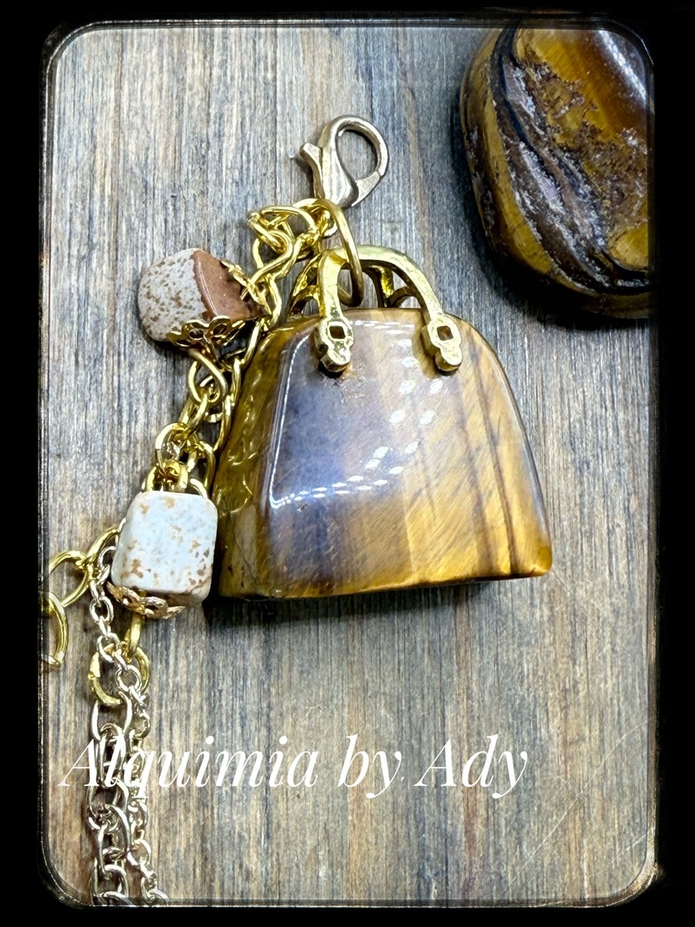 Boho + Brown & Gold Tiger Eye Purse Charm Keychain